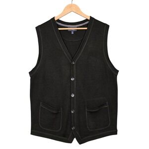 Wallin & Bros. Men's Olive Green Wool Blend V-Neck Cardigan Vest XL